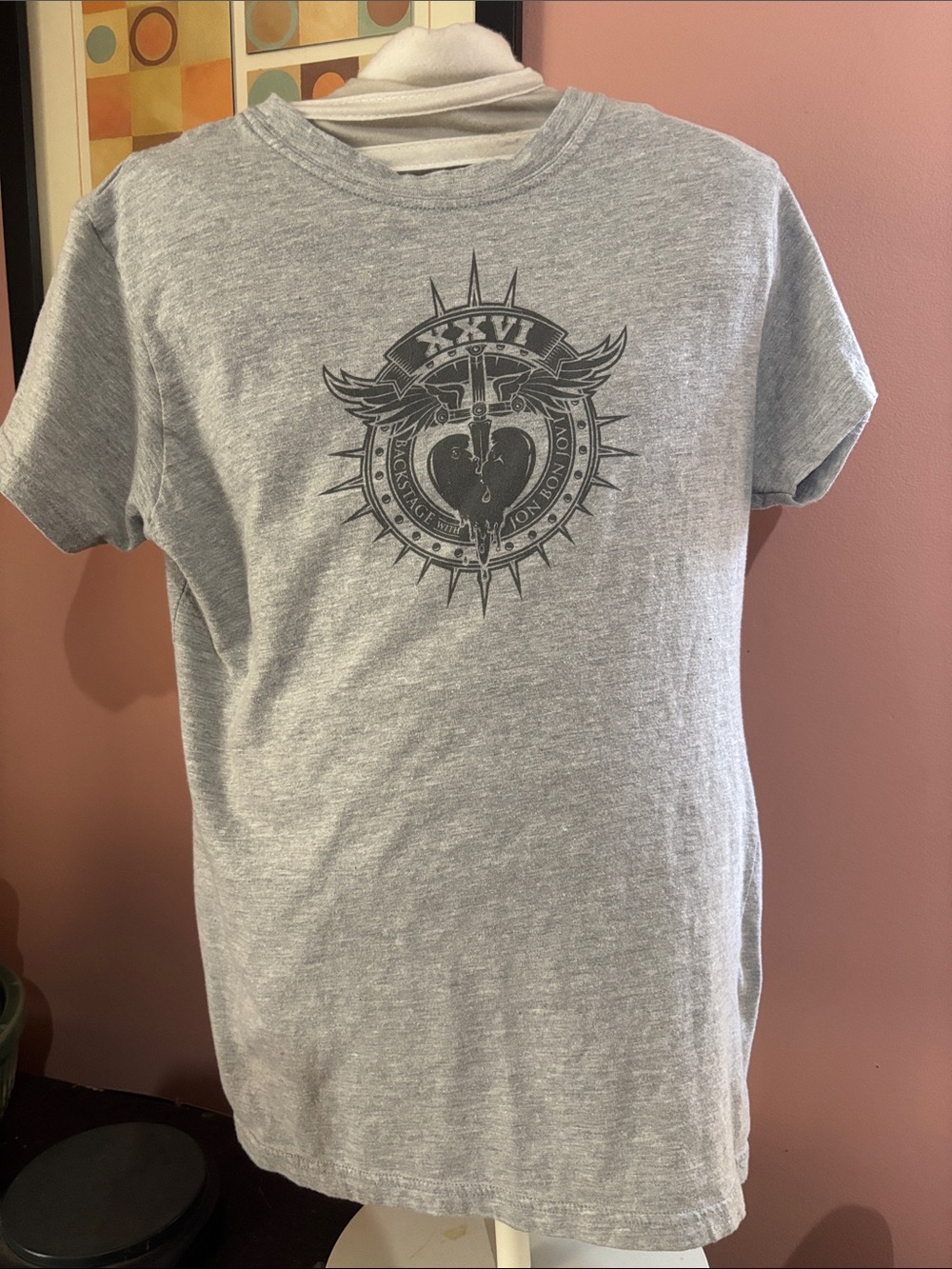 Bon Jovi  Gray Short Sleeve Tee with Black Graphic Size XL